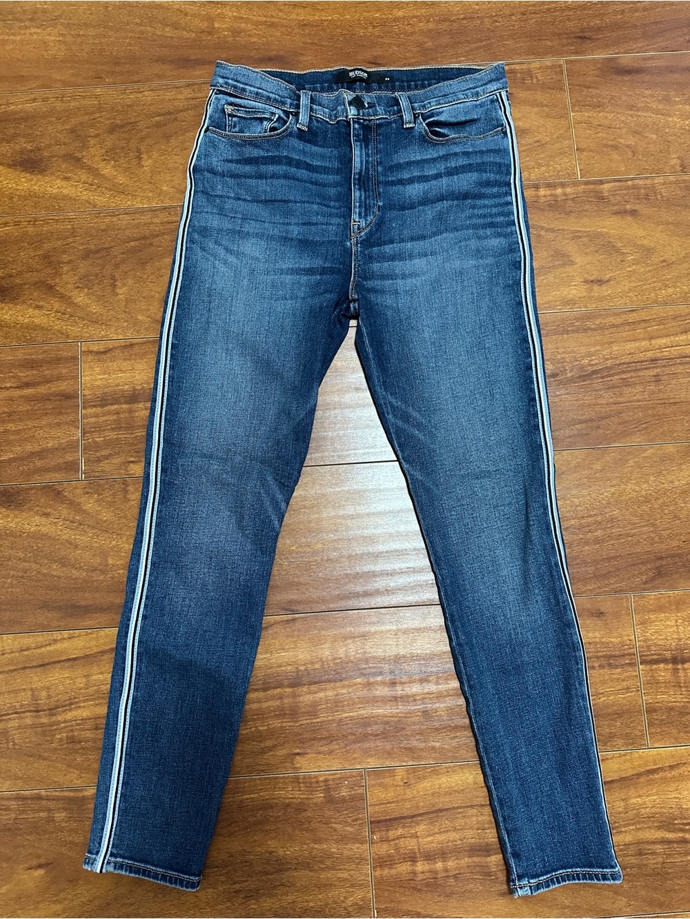 Hudson Jeans Blue Skinny Jeans with White Side Stripes